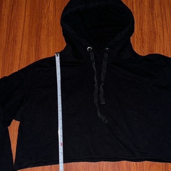 Cotton Long Sleeves Cropped Hoodie pullover long sleeve drawstring raw hem M - Picture 3 of 7